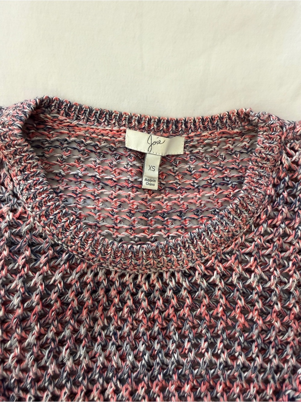 Joie Pink and Navy Marled Open-Knit Crewneck Sweater